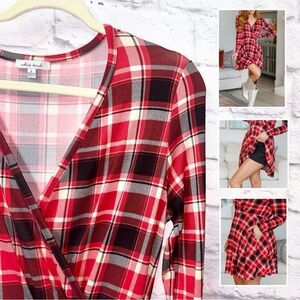 White Birch Red Plaid Long Sleeve Dress